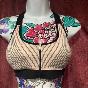 Soho Sport Blush Grey Polka Dot Zip Up Sports Bra